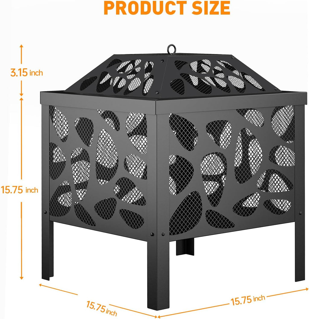 Outdoor Wood Burning Fire Pit, with Anti-Spark Mesh Guard, Small Bonfire Pit