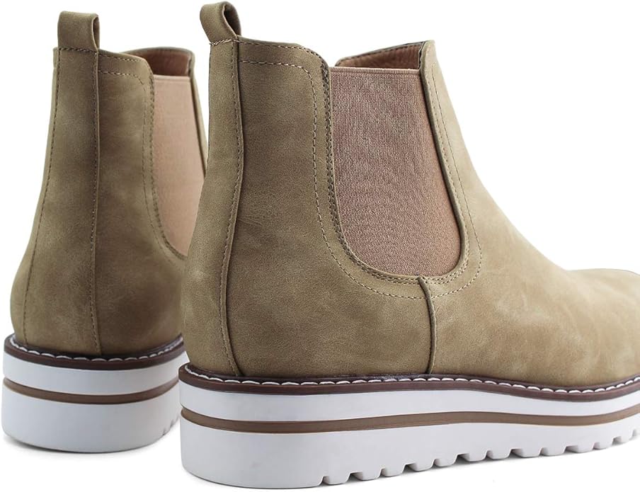 JABASIC Womens Chelsea Elastic Ankle Boots Waterproof Flat Boots(Tan)