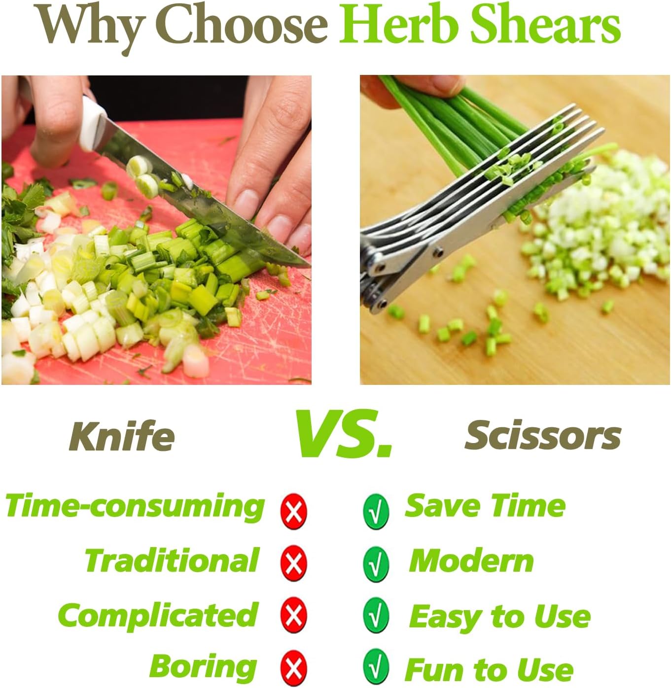 JYTUUL - Upgraded Herb Scissors, Effortless Herb Shears Cutter Tool with Sharp Stainless Steel Blades for Fresh Herbs, Must-Have Kitchen & Cooking Gadget, Green