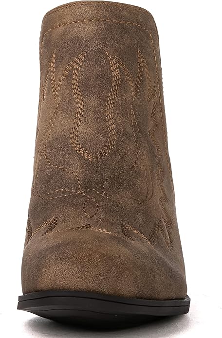 GLOBALWIN Women's Cowgirl boots Western Short Ankle Pull On Low Heel (Camel Brown)