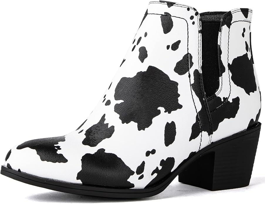 GLOBALWIN Women’s Cowgirl Western Short Ankle Boot (Black & White)