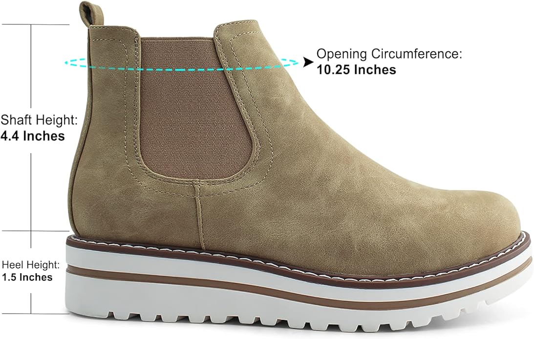 JABASIC Womens Chelsea Elastic Ankle Boots Waterproof Flat Boots(Tan)