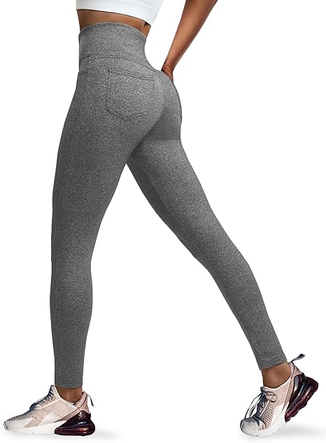VOOVEEYA - Curvy Women-s Leggings, High Waisted Yoga Pants with Back Pockets (Charcoal Gray)