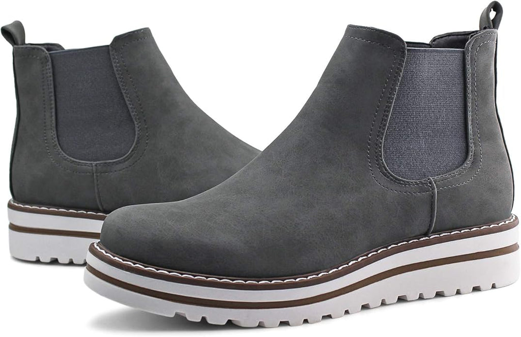 JABASIC Womens Chelsea Elastic Ankle Boots Waterproof Flat Boots(Grey)