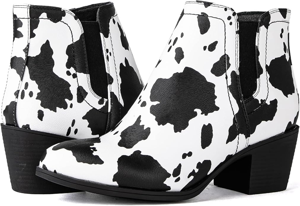 GLOBALWIN Women’s Cowgirl Western Short Ankle Boot (Black & White)