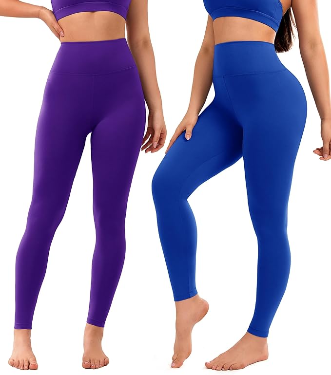 VALANDY - Creamlush 4 Pack Leggings for Women - Black/Violet/Sapphire/Turmeric