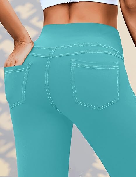 VOOVEEYA - Curvy Women's Leggings, High Waisted Yoga Pants with Back Pockets (Turquoise)
