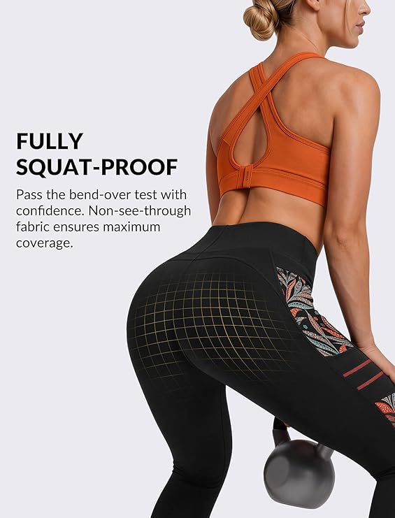 Yvette - High Waisted Leggings for Women with Pockets (Orange Printed)
