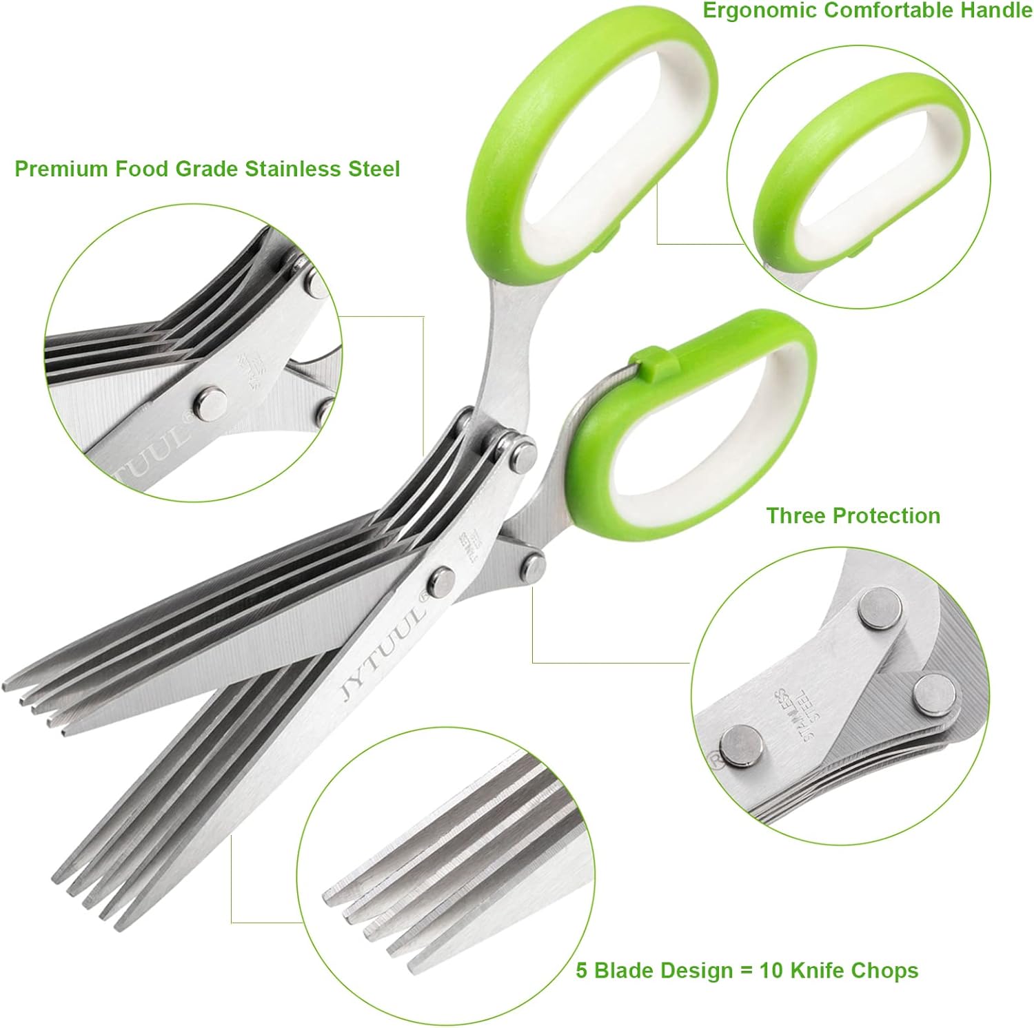 JYTUUL - Upgraded Herb Scissors, Effortless Herb Shears Cutter Tool with Sharp Stainless Steel Blades for Fresh Herbs, Must-Have Kitchen & Cooking Gadget, Green