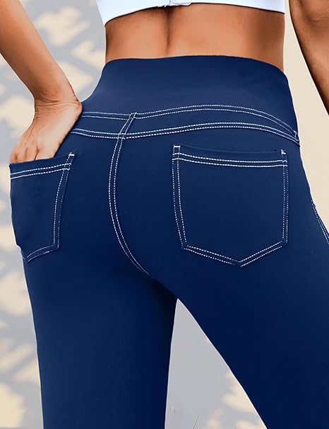 VOOVEEYA Curvy Womens Leggings, High Waisted Yoga Pants with Back Pockets (Navy Blue)