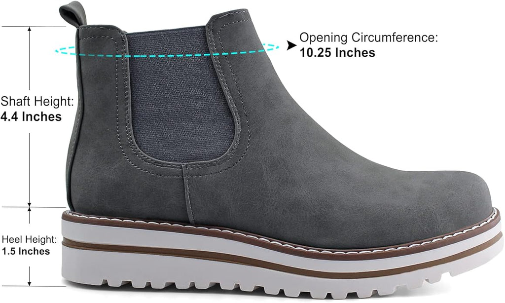 JABASIC Womens Chelsea Elastic Ankle Boots Waterproof Flat Boots(Grey)