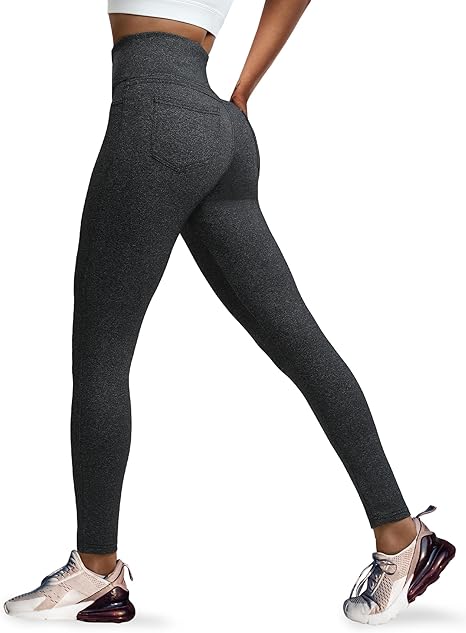 VOOVEEYA Curvy Womens Leggings, High Waisted Yoga Pants with Back Pockets (Charcoal)