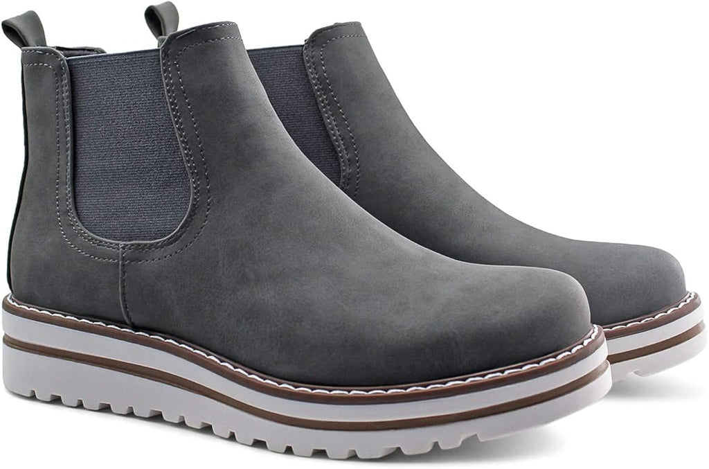 JABASIC Womens Chelsea Elastic Ankle Boots Waterproof Flat Boots(Grey)