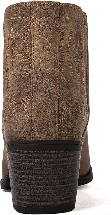 GLOBALWIN Women's Cowgirl boots Western Short Ankle Pull On Low Heel (Camel Brown)