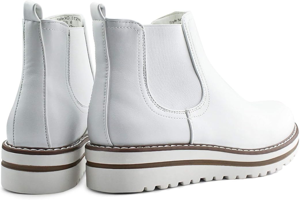 JABASIC Womens Chelsea Elastic Ankle Boots Waterproof Flat Boots(White)