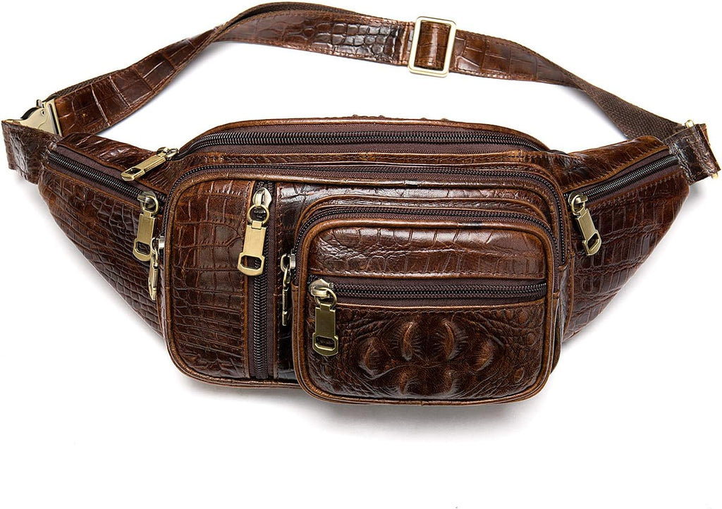 NIUCUNZH - Genuine Leather Fanny Pack large capacity Cross-body Waist Bag (crocodile coffee)