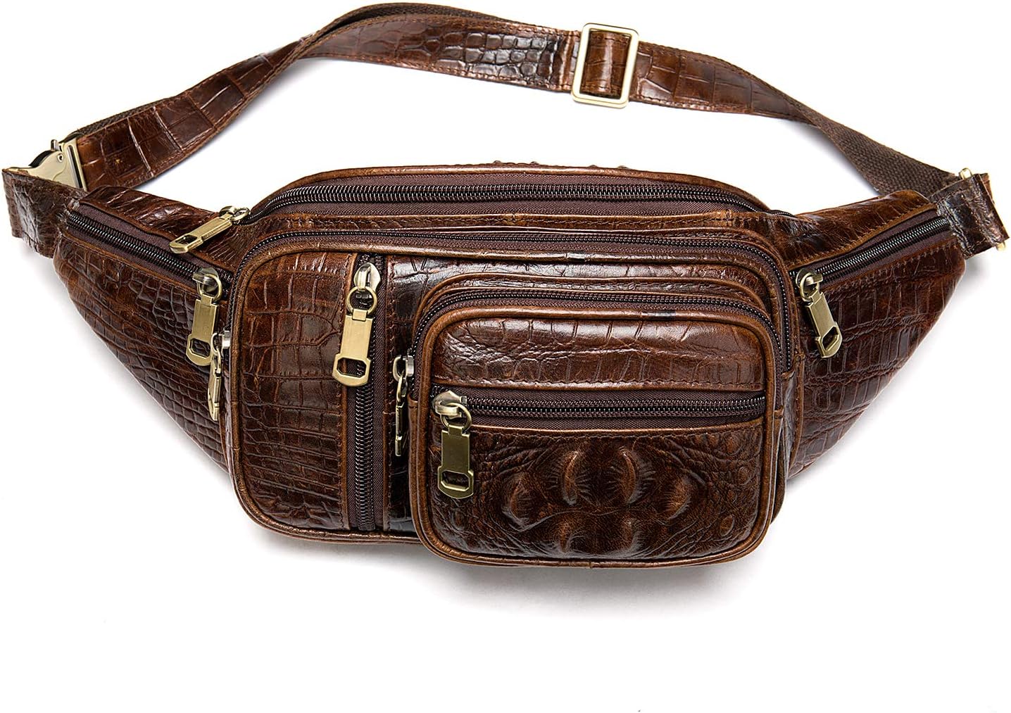 NIUCUNZH - Genuine Leather Fanny Pack large capacity Cross-body Waist Bag (crocodile coffee)