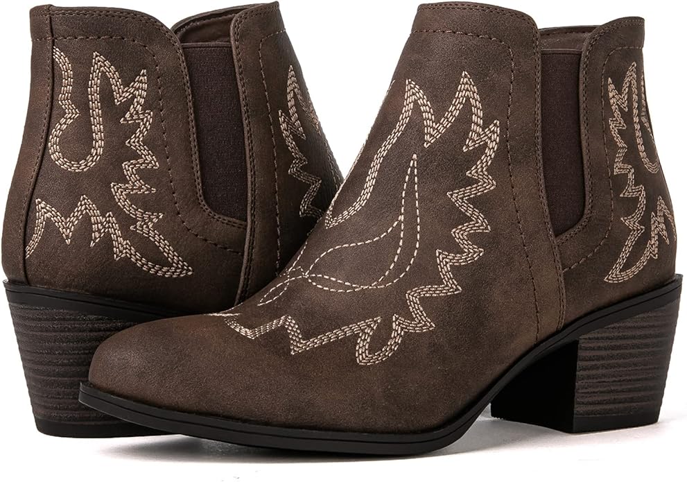 GLOBALWIN Women's Cowgirl boots Western Short Ankle Pull On (Brown)