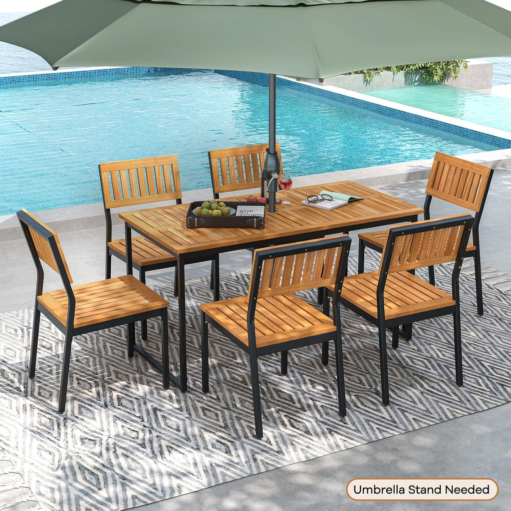 Tangkula 7 Piece Outdoor Dining Set for 6, Acacia Wood