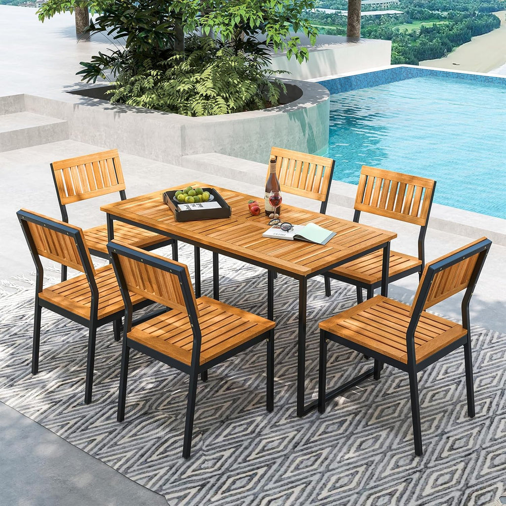 Tangkula 7 Piece Outdoor Dining Set for 6, Acacia Wood