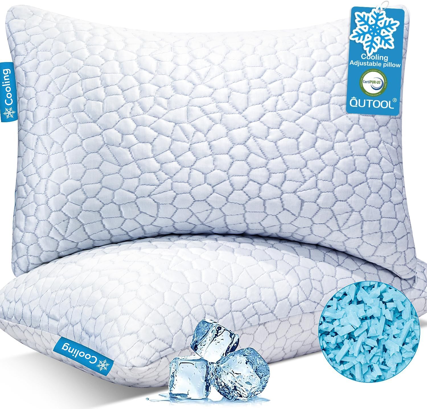 QUTOOL - Cooling Pillow for Sleeping, CertiPUR-US Shredded Memory Foam Queen Pillows Set of 2