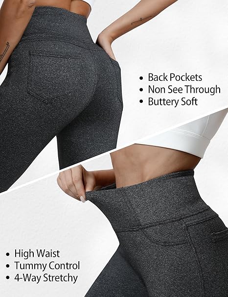 VOOVEEYA Curvy Womens Leggings, High Waisted Yoga Pants with Back Pockets (Charcoal)