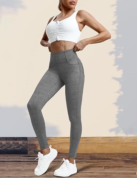 VOOVEEYA - Curvy Women-s Leggings, High Waisted Yoga Pants with Back Pockets (Charcoal Gray)