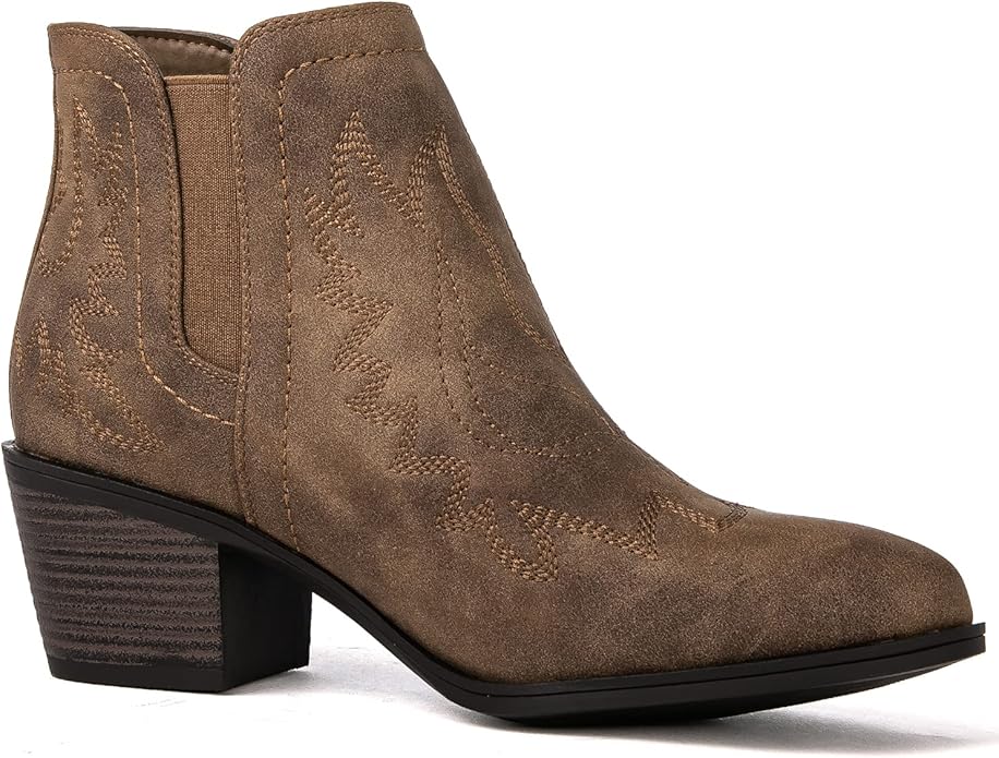 GLOBALWIN Women's Cowgirl boots Western Short Ankle Pull On Low Heel (Camel Brown)