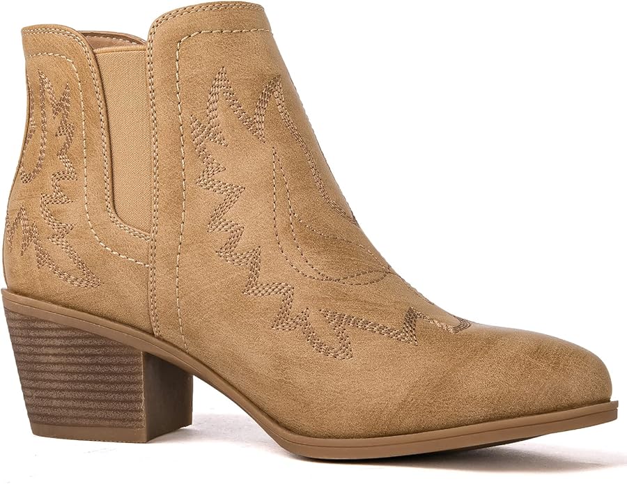 GLOBALWIN Women's Cowgirl boots Western Short Ankle Pull On Comfortable (Khaki)