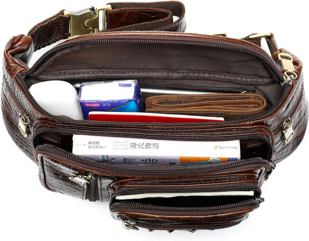 NIUCUNZH - Genuine Leather Fanny Pack large capacity Cross-body Waist Bag (crocodile coffee)