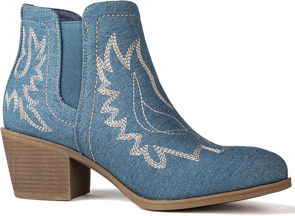 GLOBALWIN Women's Cowgirl boots Western Short Ankle Pull On (Denim)