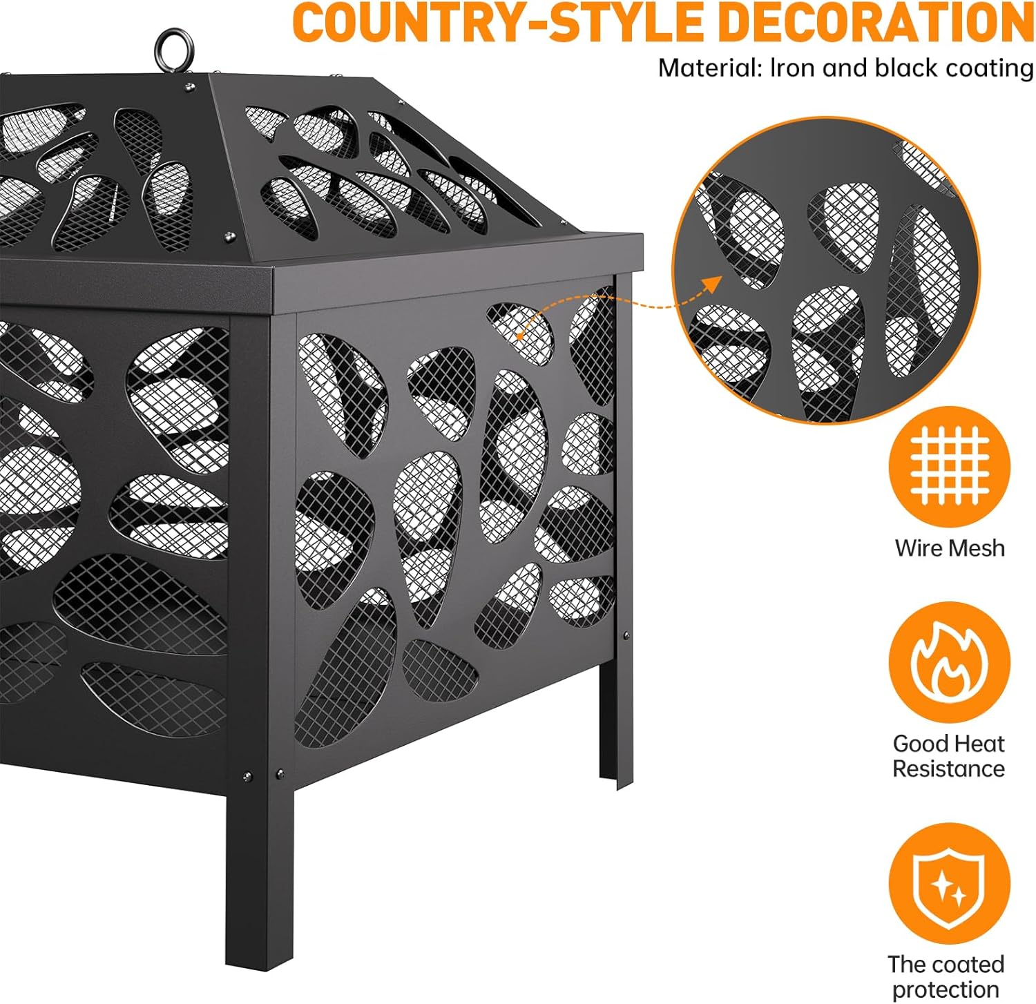 Outdoor Wood Burning Fire Pit, with Anti-Spark Mesh Guard, Small Bonfire Pit