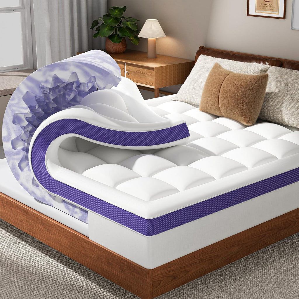ChiXpace -Dual Layer 4 Inch Memory Foam Mattress Topper Queen - 2 Inch Gel Memory Foam and 2 Inch Pillow Top Mattress Pad