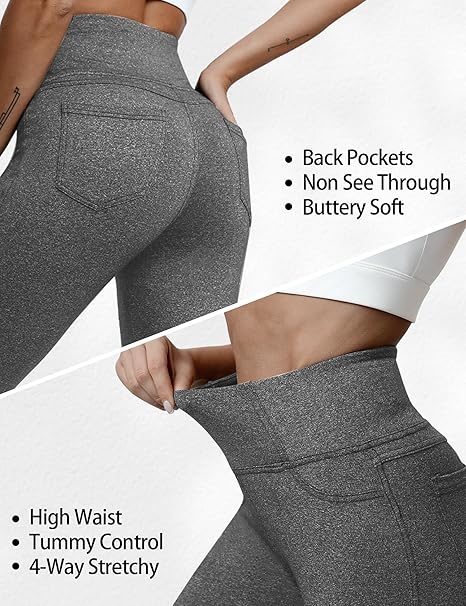 VOOVEEYA - Curvy Women-s Leggings, High Waisted Yoga Pants with Back Pockets (Charcoal Gray)