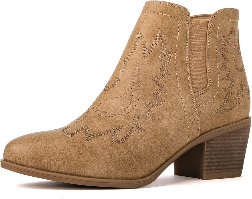 GLOBALWIN Women's Cowgirl boots Western Short Ankle Pull On Comfortable (Khaki)