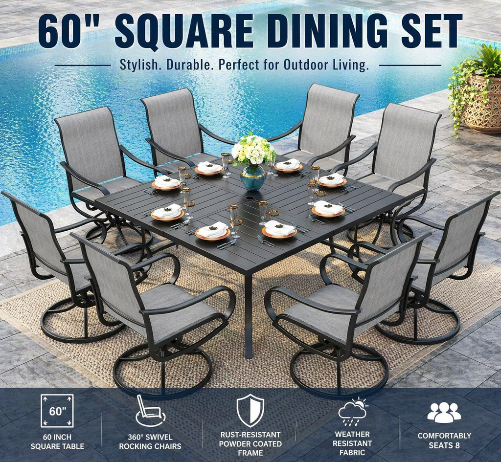 Sophia & William Outdoor Dining Set Patio Dining Set for 6 Outdoor Table and Chairs 7 Pieces Outdoor Patio Set with Swivel Patio Chairs 60"x 38" Metal Table for Garden Pool All Weather Brown