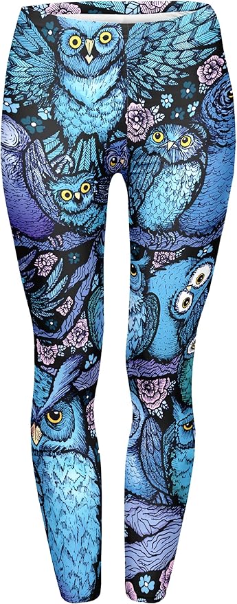 JINKAIJIA Women's Regular Size and Large Size Fashion Designs Digital 3D Printed Leggings (Night Owl)
