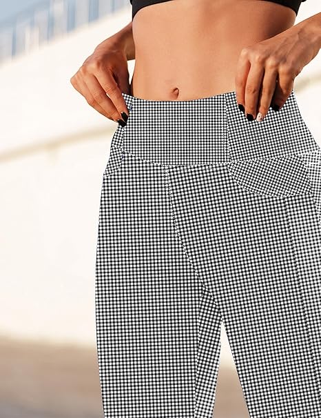 VOOVEEYA Curvy Women's Leggings, High Waisted Yoga Pants with Back Pockets (Plaid)