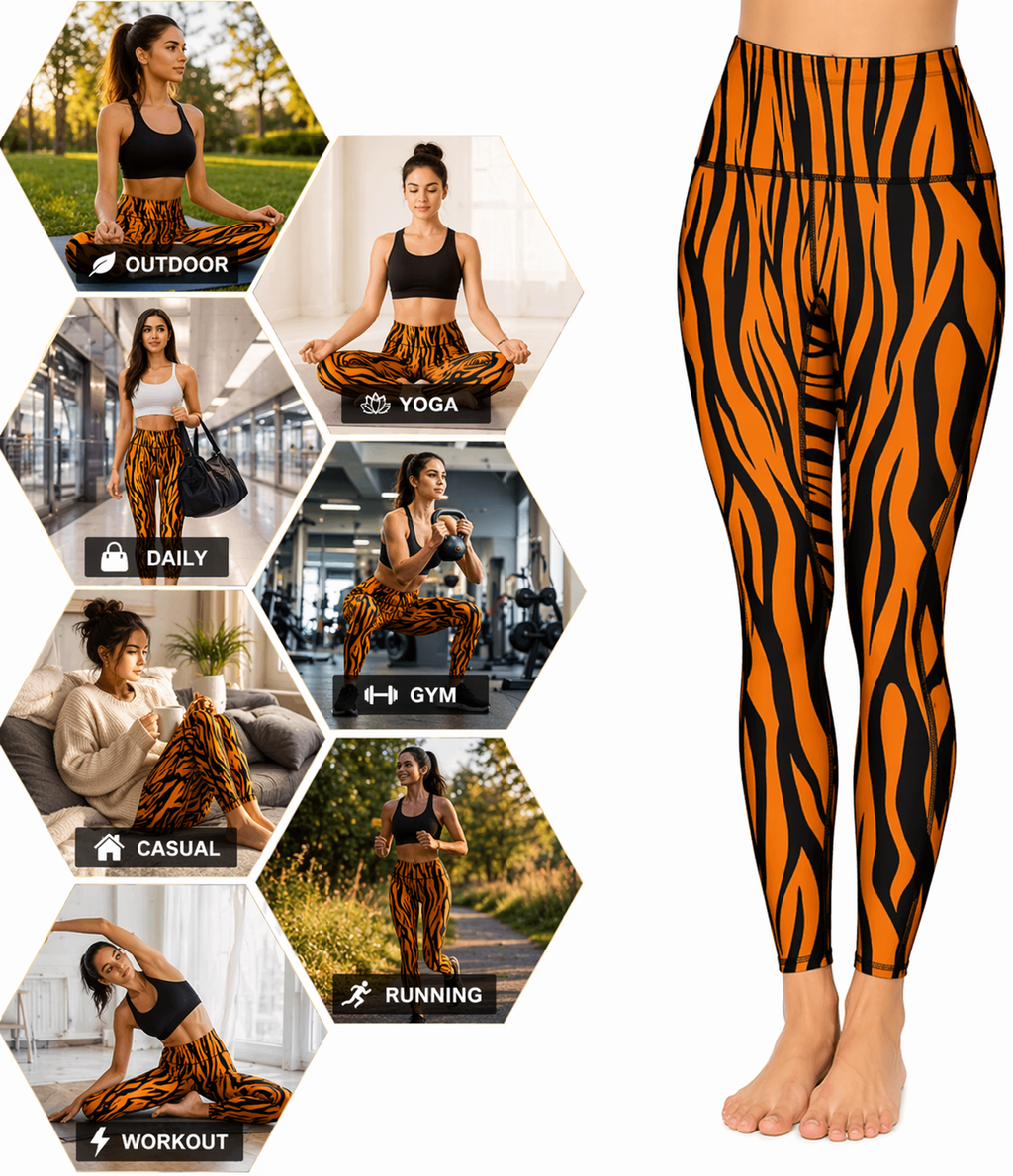 Droeyroest - High Waisted Workout Leggings for Women (Tiger Print)