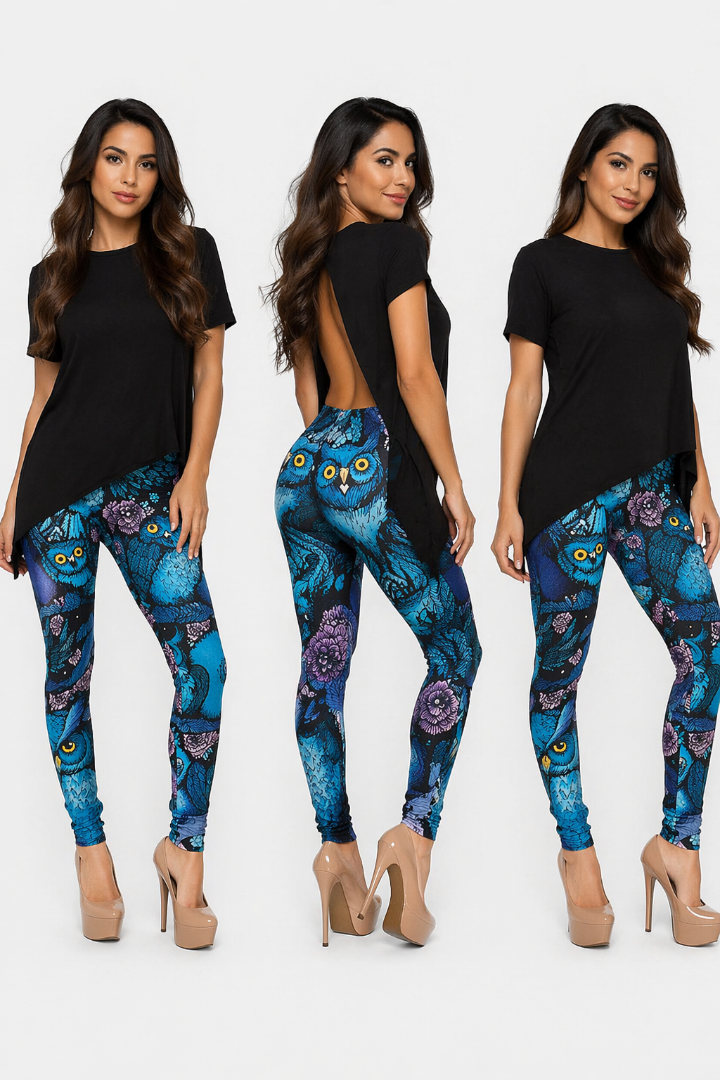 JINKAIJIA Women's Regular Size and Large Size Fashion Designs Digital 3D Printed Leggings (Night Owl)