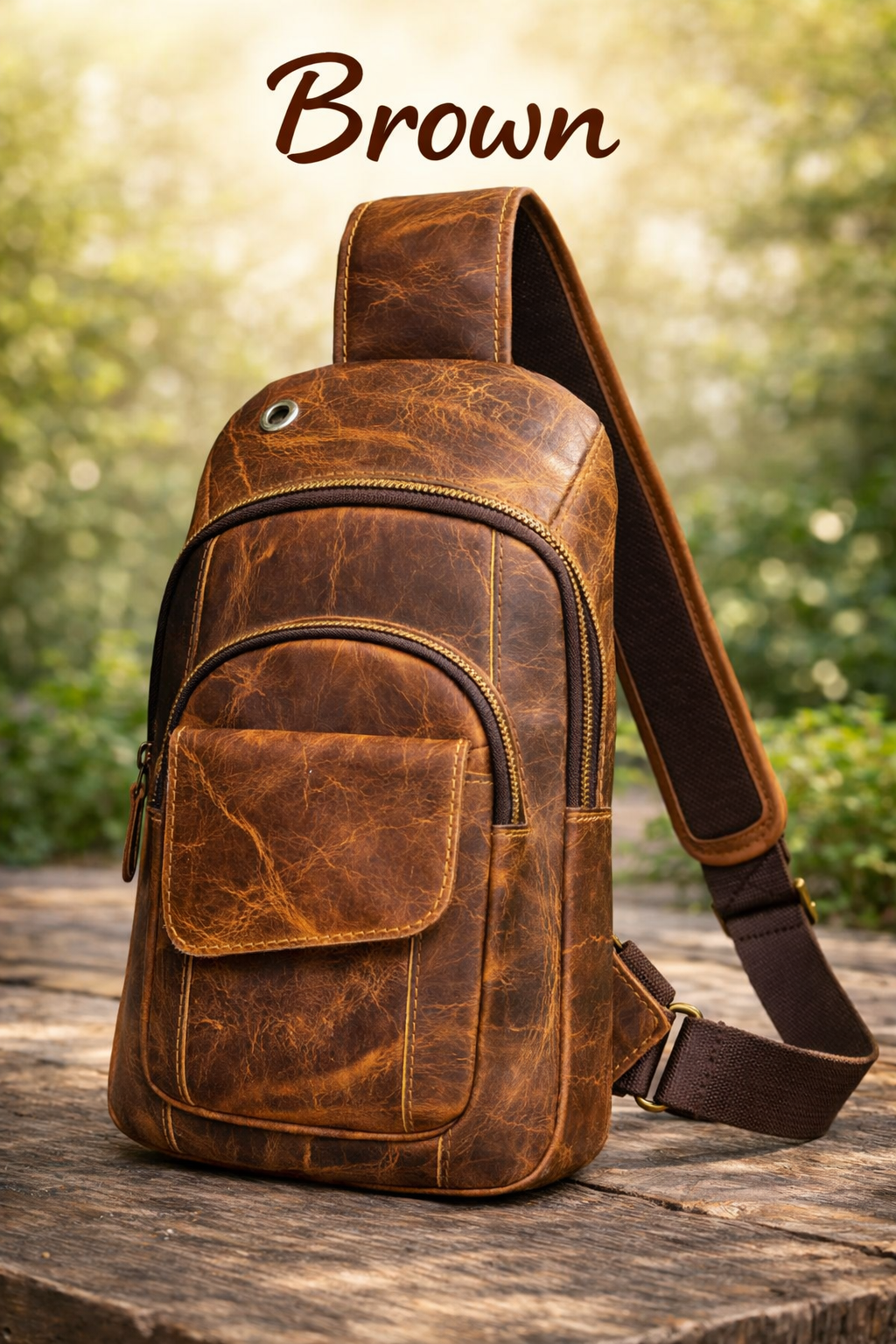 The Tannery - Handmade Buffalo Leather Multipurpose Travel Hiking Cross-body Chest Backpack with Adjustable Shoulder Strap