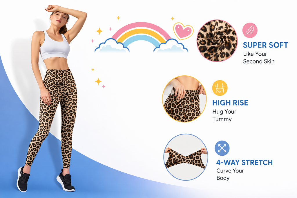 TNNZEET High Waisted Leopard Leggings – No Pocket – Small/Medium – Yoga, Workout & Everyday Casual Wear
