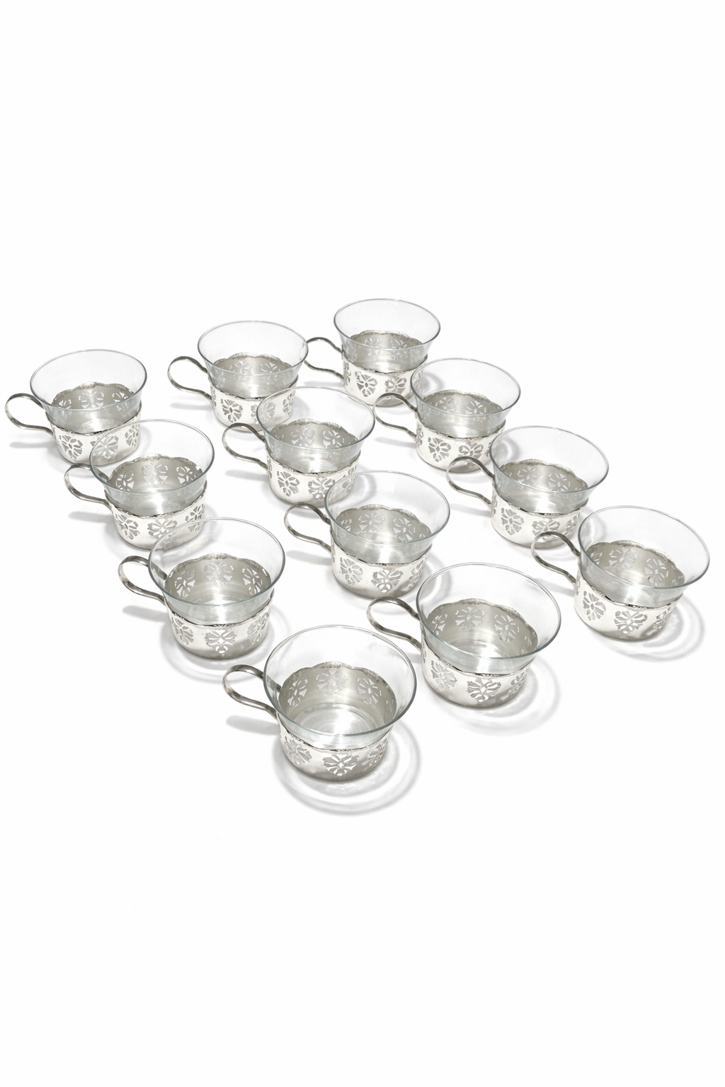 Set of 12 antique Crystal Silver-Plated German 1950s Tea Cups