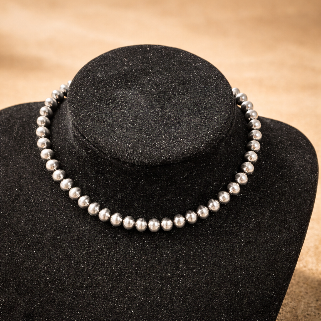 Western Navajo Pearl Choker Necklace Western Cowboy Cowgirl Beaded Necklace Adjustable Vintage Choker Boho Jewelry Gifts for Women 8mm