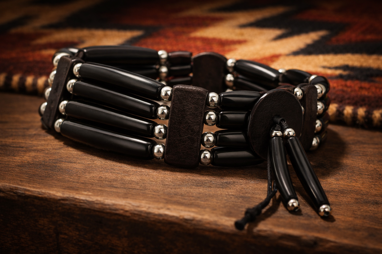 outROAR Gear American Indian Style Bone Choker Necklace, 4 Row Black/Brown Traditional Hairpipe Beads, Unisex Adjustable