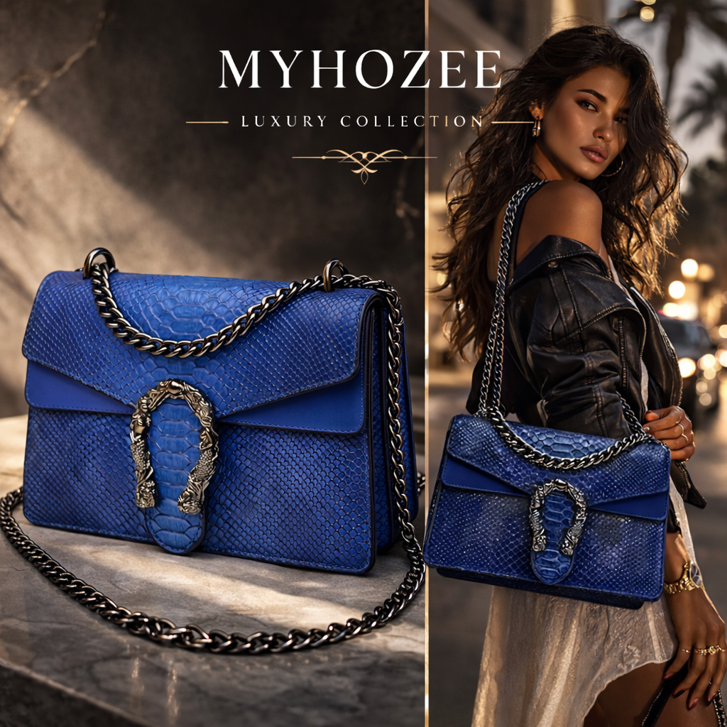 MYHOZEE Crossbody Bags for Women - Snake Printed Clutch Purses Leather Chain Shoulder Bags Evening Handbags