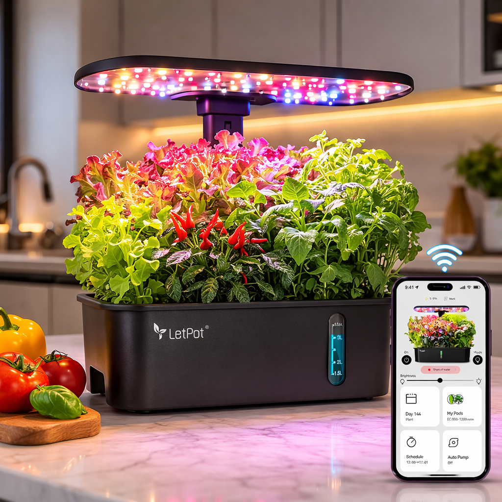 LETPOT LPH-Air Hydroponics Growing System Kits, APP & WiFi Controlled Smart Indoor Garden with 24W Grow Light Full Spectrum, 10 Pods Planter Indoor Gardening for Gifts, Kitchen, Vegetable(Black)