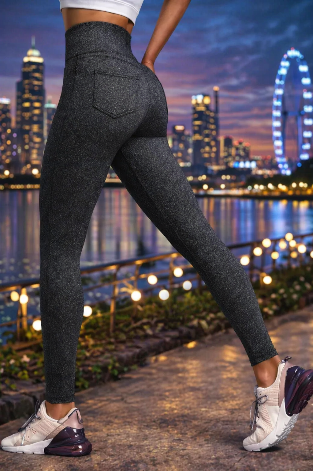 VOOVEEYA Curvy Womens Leggings, High Waisted Yoga Pants with Back Pockets (Charcoal)
