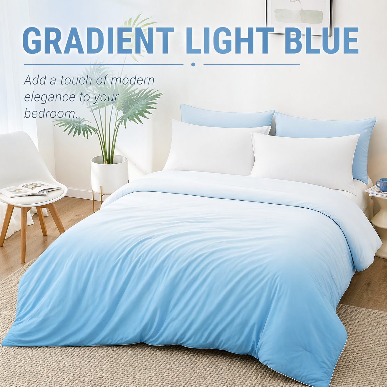 Elegear - Cooling Comforter Queen Size, Double-Sided Arc-Chill 3.0 Instantly Cool Satin Comforter - Pearl White, Gradient Blue, Gradient Light Blue, and Gradient Grey