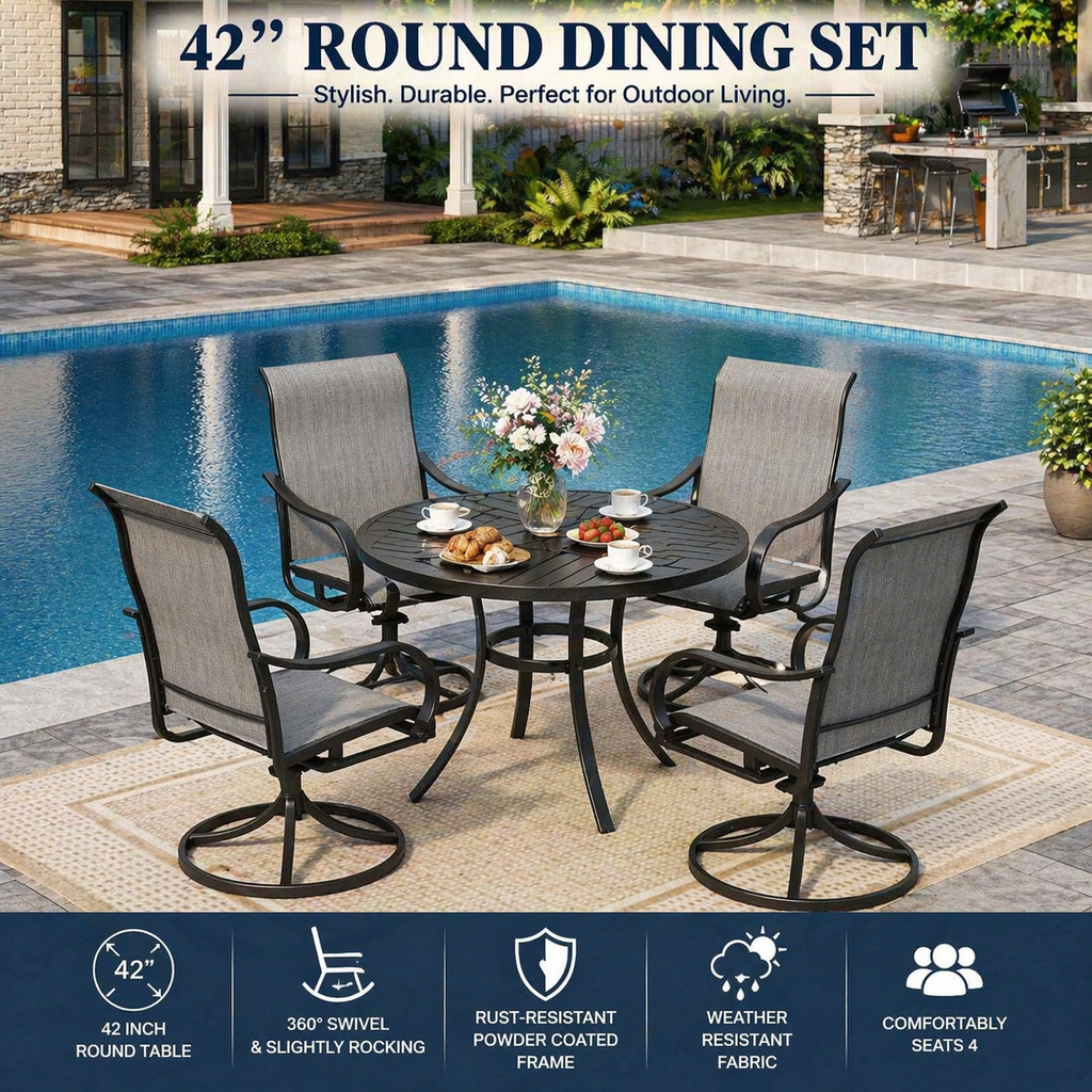 Sophia & William Outdoor Dining Set Patio Dining Set for 6 Outdoor Table and Chairs 7 Pieces Outdoor Patio Set with Swivel Patio Chairs 60"x 38" Metal Table for Garden Pool All Weather Brown
